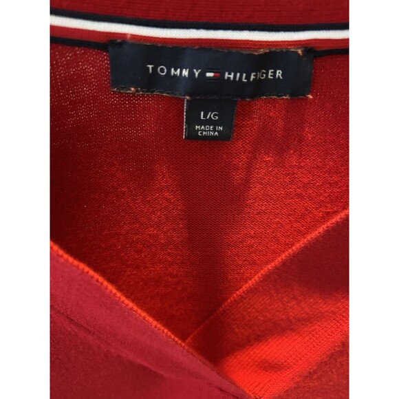 Women’s Size Large Red Tommy Hilfiger Cable-Knit V Neck Sweater Top Red. - Picture 4 of 8